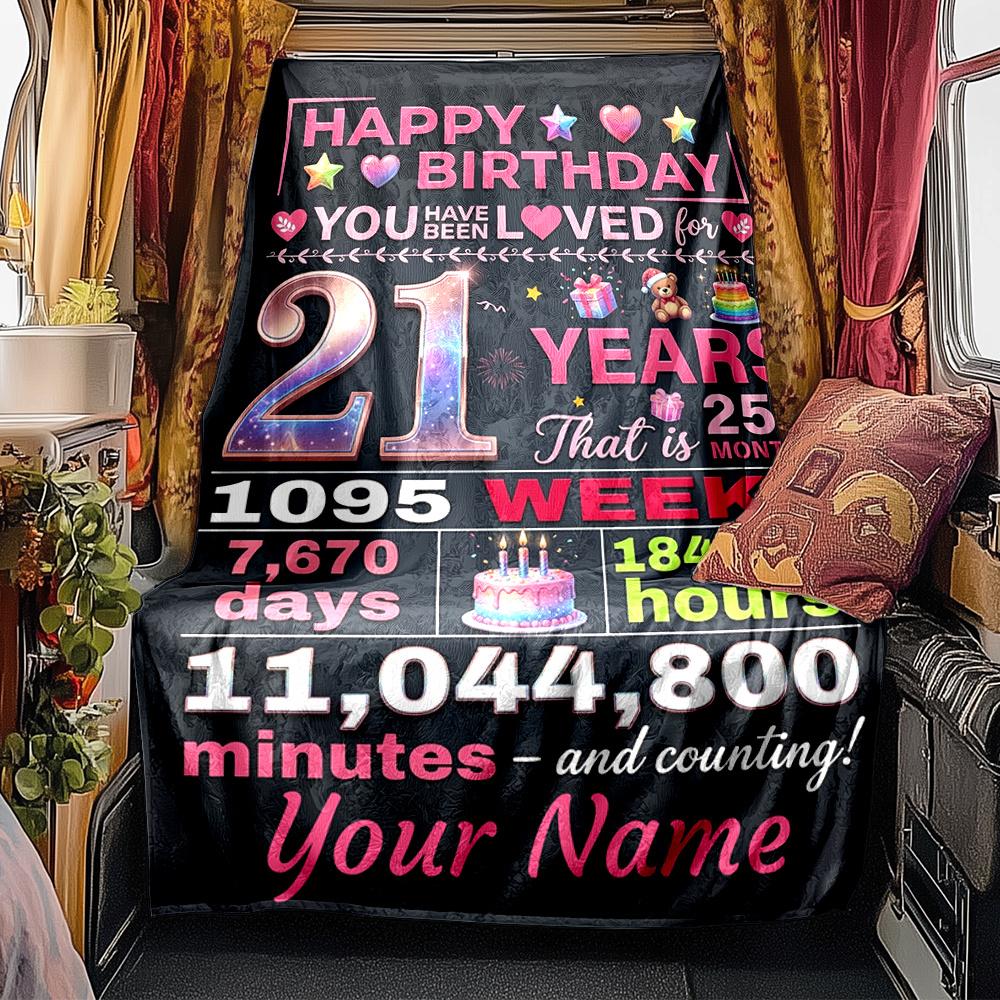 Happy 21Th Birthday Personalized Blanket Customize Text Soft Cozy Great For Picnics Outdoor Travel And Camping Sofa Office Four Seasons Multipurpose