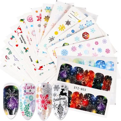 30 Sheets Winter Series Mixed Design Nail Water Transfer Stickers Decals Snowflake Snowman Nail Art Decoration