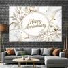2D Happy Anniversary Backdrop White Marble Gold Floral Photography Background