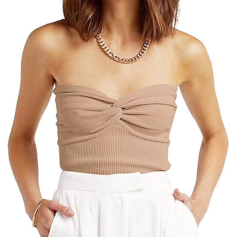 Damen Frühling/Sommer Einfarbiges Kreuzstrick-Tube-Top Kink Sexy Tanktop Spice Girls Shorts Top