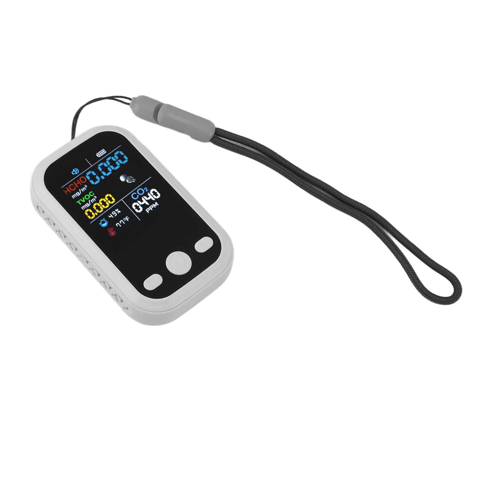 

5 in 1 Air Quality Monitor Multifunctional Smart Portable CO2 Humidity Temperature Detector for Indoor Home белый