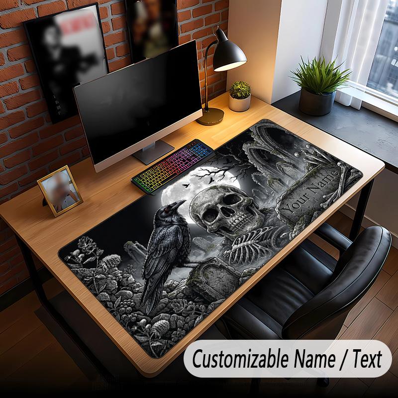 Skull Gothic Theme Custom Mouse Pad Personalized With Name Text Customized Desk Mat For Office Home Decor