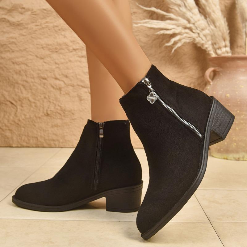 Damen Wildleder Chelsea Stiefeletten Klobige Mode Mittelhohe Absätze Laufschuhe Winter Neuer Trend Goth Lässig Damen Kurze Stiefel Frau