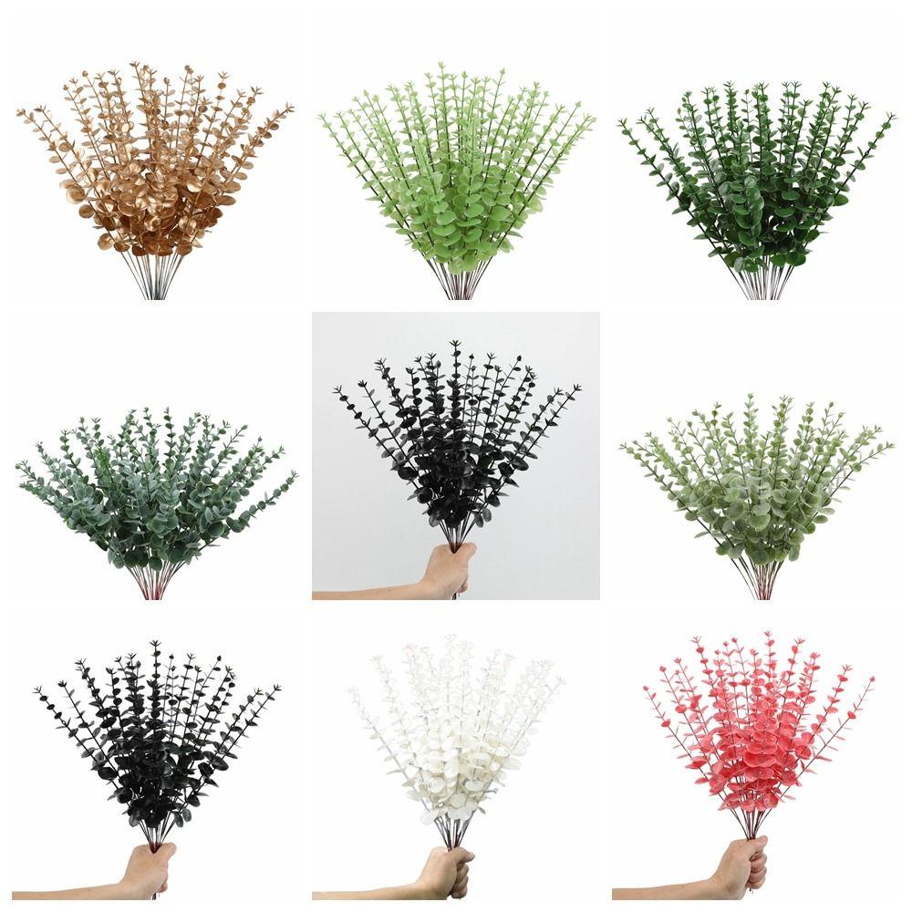 10Pcs/set Plastic Artificial Eucalyptus Leaf Simulation Fake Eucalyptus Plants   Wedding Decor