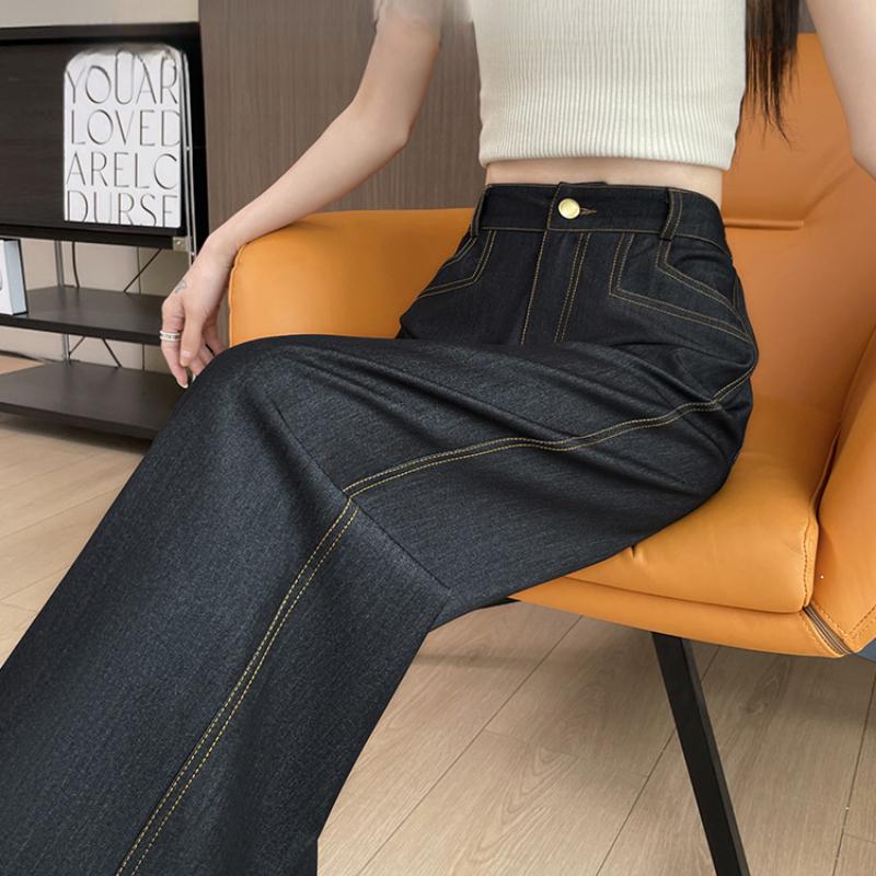 Tencel Weitbeinjeans für Damen, Sommer Dünn Neu High-Waist Schlankmachend Locker Drapierte Gerade Hosen