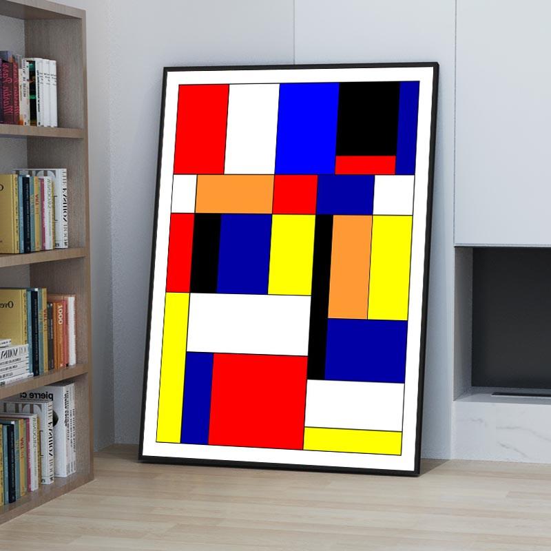 Mondrian Inspired Canvas Art Paintings Colorful Posters and Prints Abstract Wall Art Pictures for Living Room Home Decoration No Frame