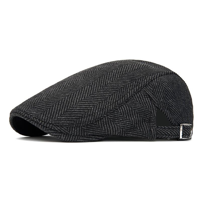 Herringbone Beret Men's Autumn Winter Warm Cap British Retro Wool Newsboy Cap Middle-Aged and Old Age Forward Cap
