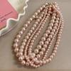 Collier de Perles de Verre pour Femmes, Convient pour l'Automne et l'Hiver, avec une Chaîne pour Pull, Un Élégant Collier de Perles pour le Cou.