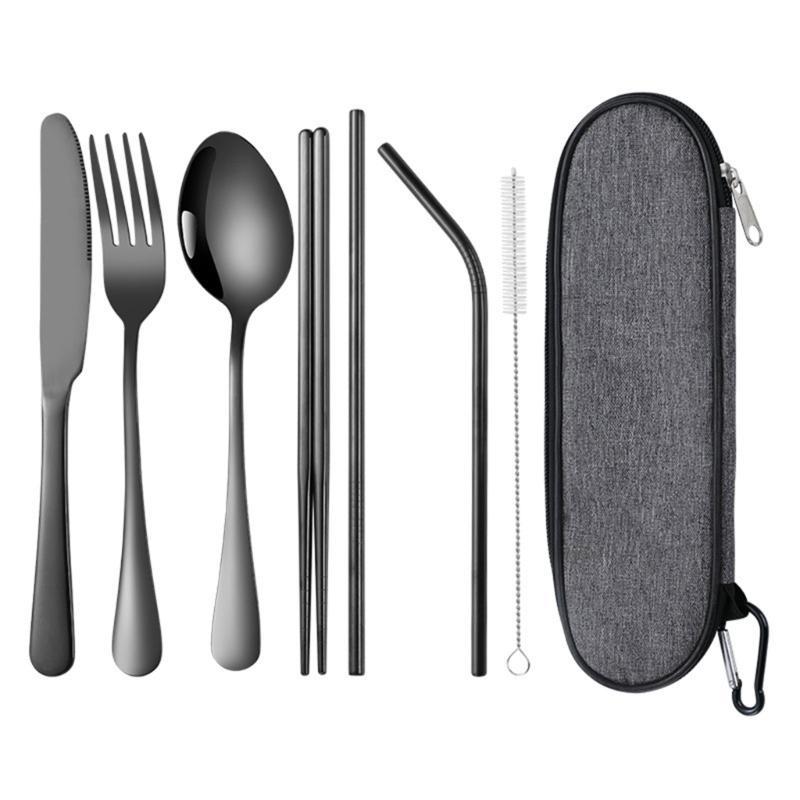 652F Lightweight Camping Cutlery Set Stainless Steel Fork Spoon Chopsticks Reusable Outdoor Flatware Dishwasher Safe