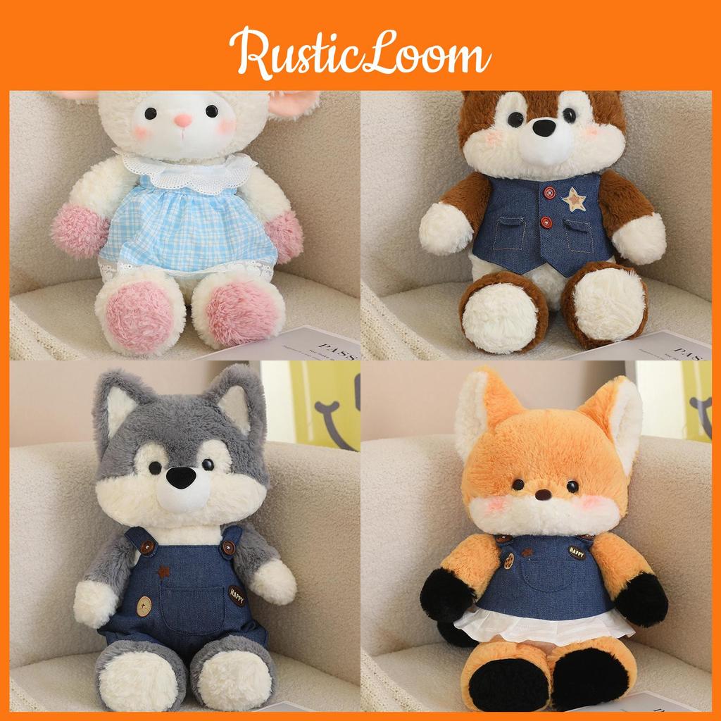 Fox Forest Sheep Husky Wolf Rabbit With Clothes Plush Toy Stuffed Doll Kids Gift