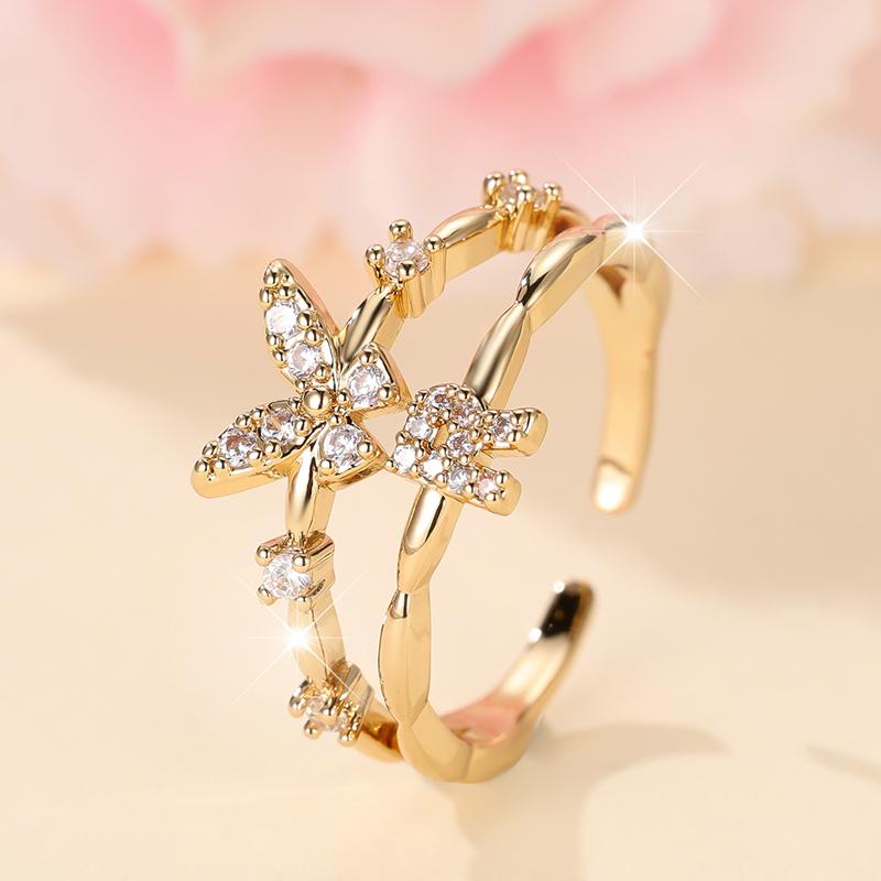 

Двухслойные циркониевые бабочки 26 букв открытые кольца для женщин золотого цвета регулируемое кольцо палец ювелирные изделия свадебный подарок R золотой