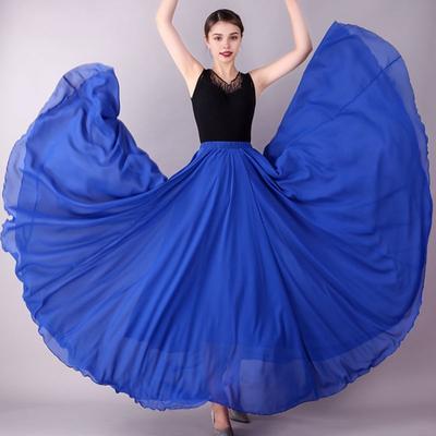 Women Dance Skirt Gauze Chiffon Skirt Solid Color with Elastic Waist Multi Layered Large Flowy Hem