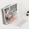 Magazine Holder Book Stand with 3 Vertical Compartments Hollow Design Rustproof Storage Rack Office Desk Organizer