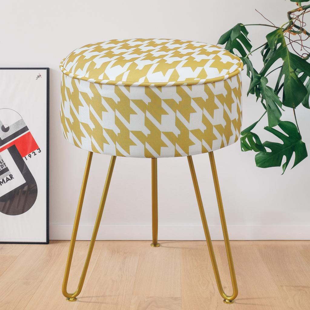 Taburete de tocador Silla Redonda de Tela de Seda de Hielo Otomana Reposapiés para Sala de Maquillaje Sala de Estar Dormitorio