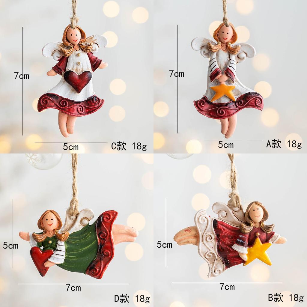 Resin Christmas Tree Angel Pendant Retro Country Style Ornament For Xmas Decoration