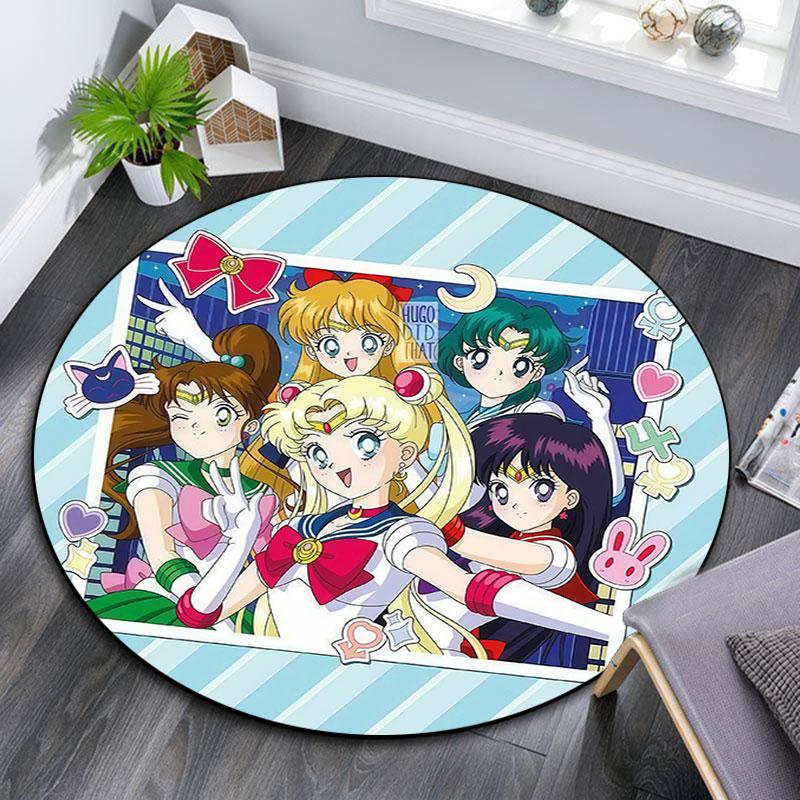 Sailor Moon,Round Area Rug,Carpet Rug for Living Room Bedroom Sofa Playroom Decor,Non-slip Floor Mat