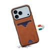 DENIOR For iPhone 17 Pro Max Case Card Holder Kickstand Leather+PC+TPU Phone Cover