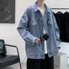 Spring Autumn Men Turn Down Collar Jacket Jeans Coats Retro Denim Solid Color Short Jacket Casual Pockets Overalls Streetwear Man Clothing Outwear