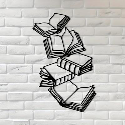 Arte de pared de metal encantador y lleno de libros: regalo perfecto para lectores, ideal para la decoración del dormitorio y los amantes de las manualidades.