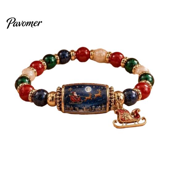 Christmas Beads Bracelet Story Beaded Bracelet, with Santa Reindeer Snowman House Candy Patterned Bracelets Cane Tree Pattern, Elastic Colorful