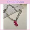 Pink Bear Pendant Necklace For Women Girls Cute Animal Jewelry With Pearl Chain