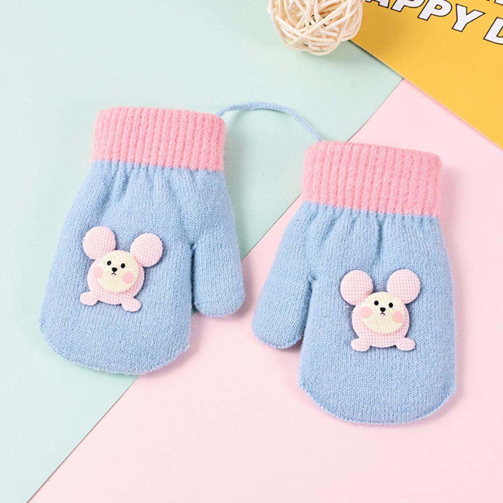 Baby Warm Gloves Plus Fleece Cold-proof Gloves Lanyard Gloves