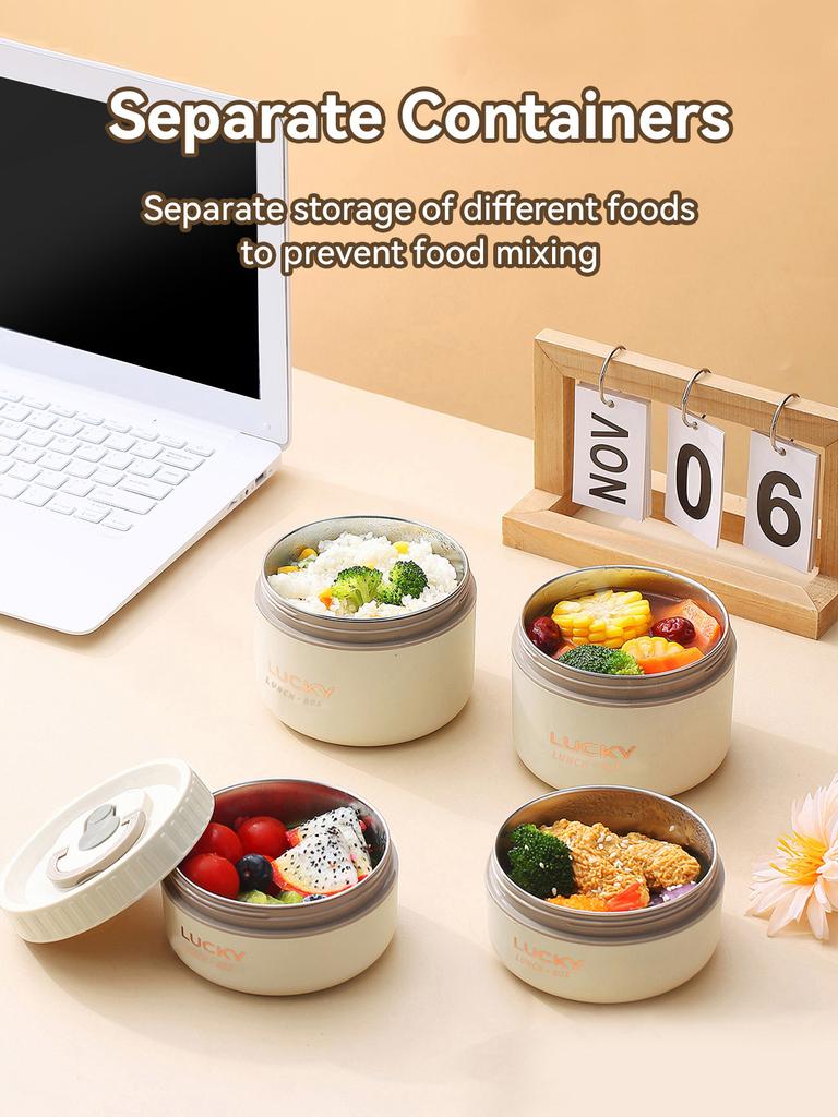 Portable 304 Stainless Steel Thermal Lunch Box Leak-proof Insulated Food Jar Microwave Heatable Kid Student Food Container Set