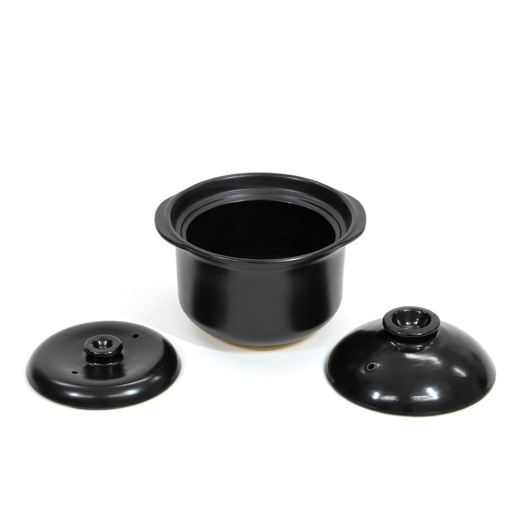Takeda Corporation Earthenware Pot, Black, 19.8 x 17.5 x 17cm, 2-cup Rice Cooker, SHD2BK