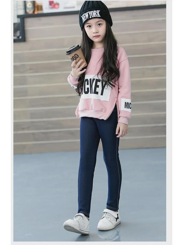 Kids' Winter Thickened Fleece-Lined Jeggings for Girls - Trendy Korean Style