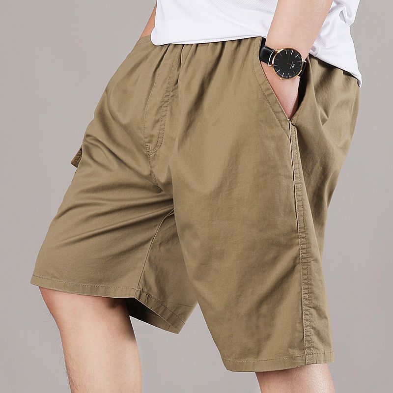 

Mens Casual Solid Color Elastic Waist Cotton Shorts L жёлтый