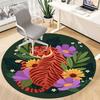1pc Tiger Flowers Office Round Area Rug,  Mat Suitable For Office, Under Office Chairs Bedroom Living Room Home Decor, Room Deco