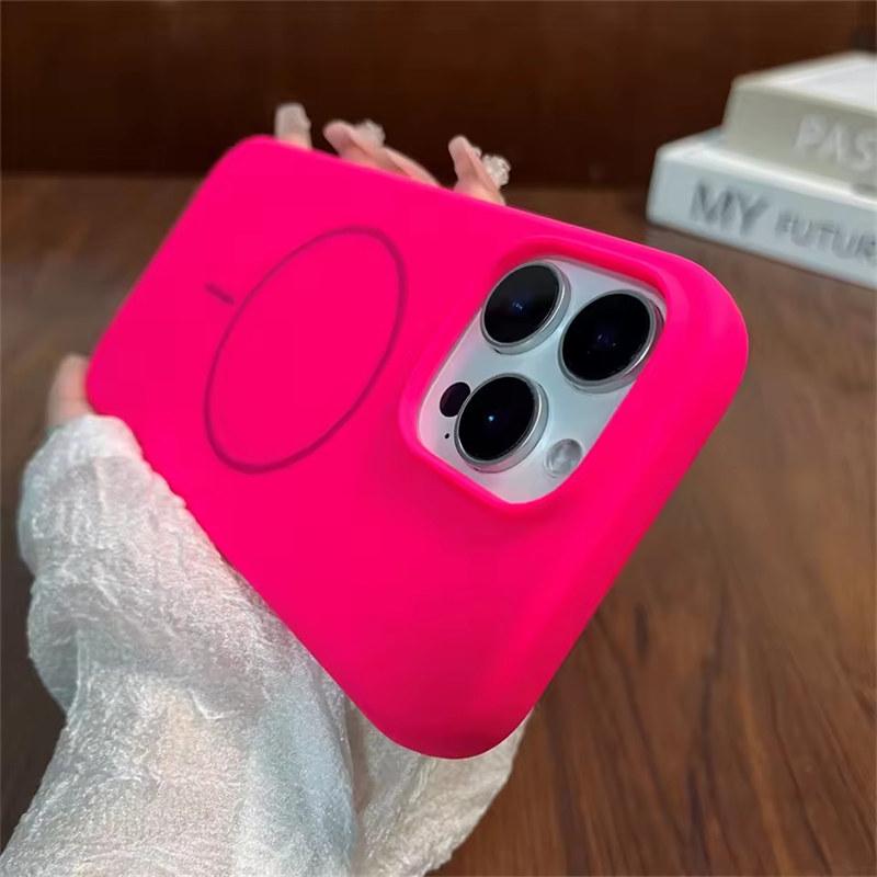 

Для Magsafe Soft Liquid Silicone Case For iPhone 16 15 Plus 14 11 12 13 Pro Max Magnetic Wireless Charging Matte Cover iPhone 15 Pro рожевий червоний колір