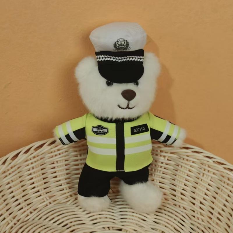 Traffic Police Officer Bear Doll Cute Doll Police Car Keychain Plush Toy Schoolbag Pendant Small Pendant Puppet