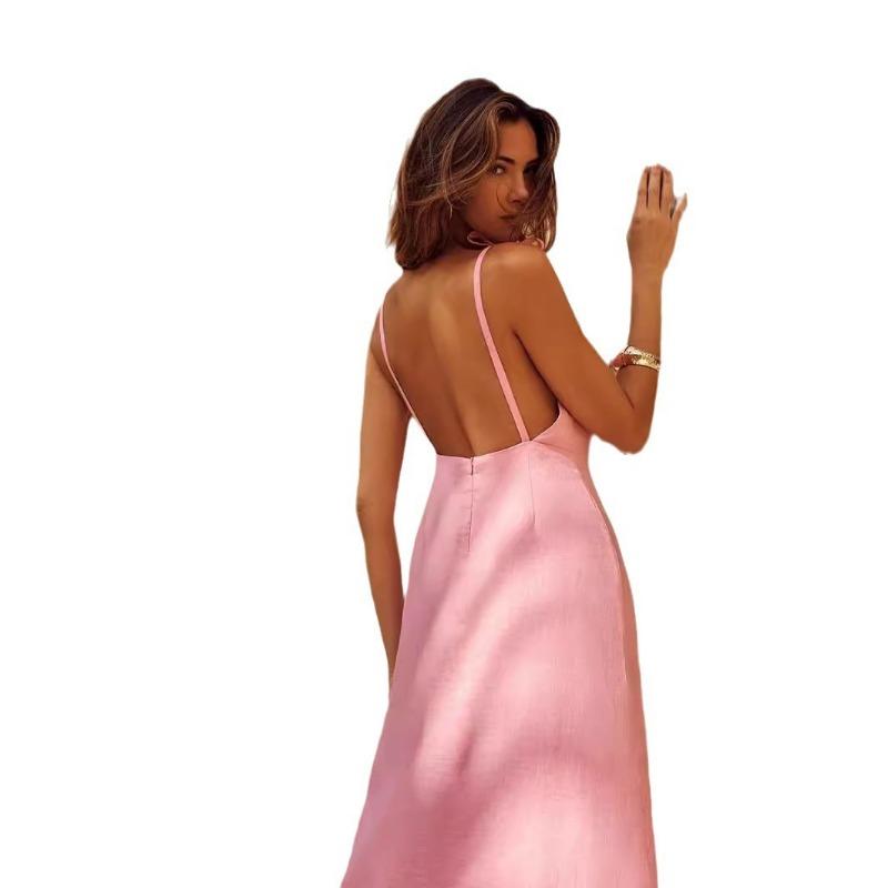 Vestido casual sexy de algodão linho sem costas feminino verão sem mangas elegante casual praia vestido feminino renda festa sólido vestidos soltos femininos 1031