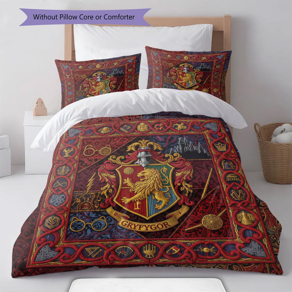 Gryffindor Pattern Bedding Quilt Set Quilt Cover Pillowcase Home Decoration Birthday Gift (1 * duvet cover + 2 * pillowcase, without core)