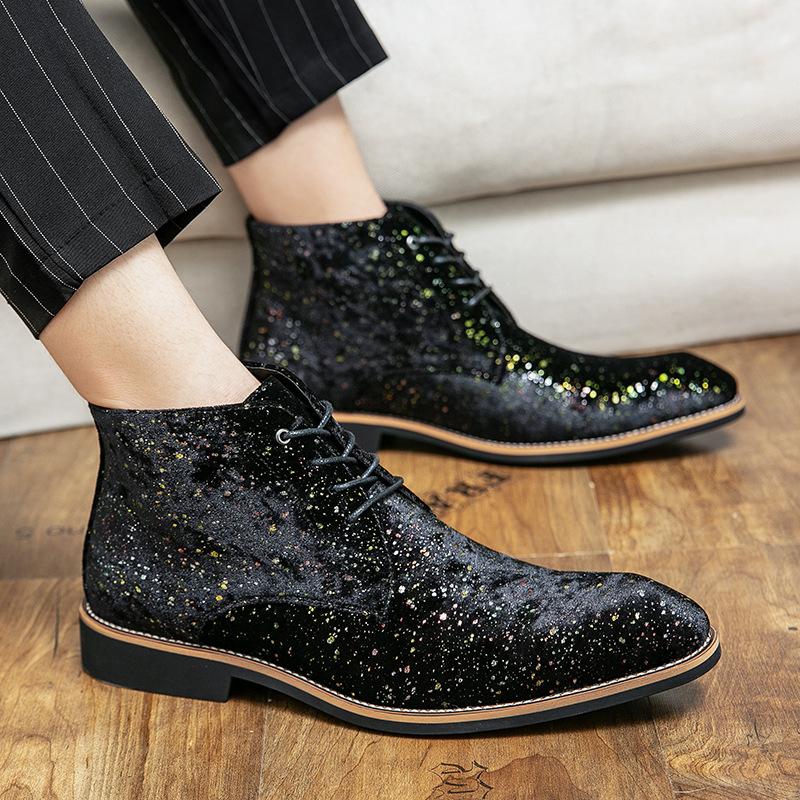 

Осенние и зимние остроносые ботинки Челси модный тренд модные ботинки британский стиль меховые высокие мужские парикмахерские короткие ботинки 38