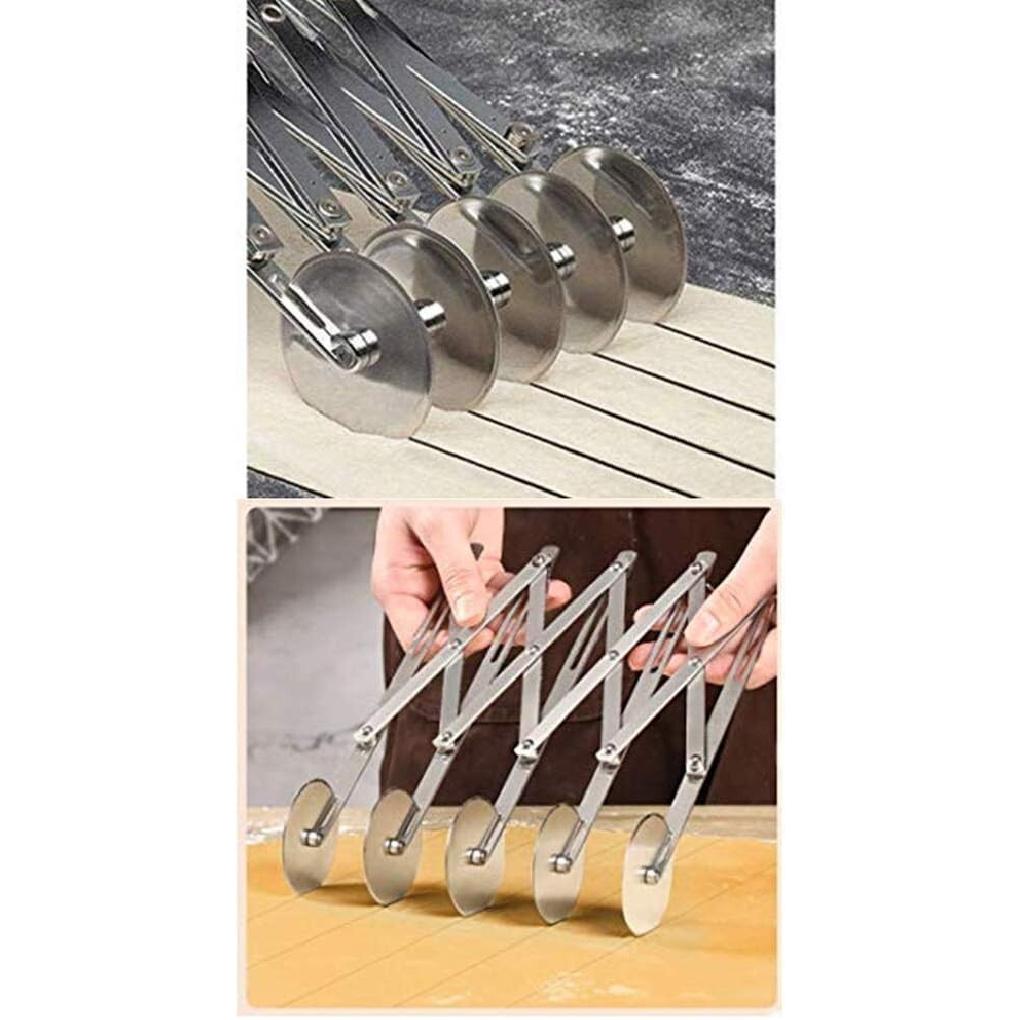 5 Wheels Stainless Steel Dough Cutter Expandable Pastry Cutter