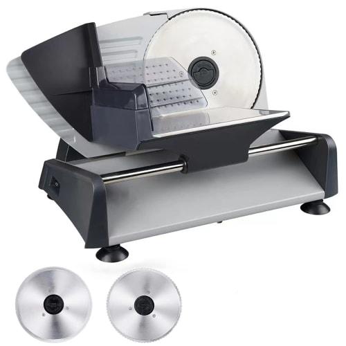 HRouGE Electric Food Slicer, Meat Slicer for Shabu-Shabu Meat, Bread, Ham, Cheese, Vegetables, and Fruits, Slices 1-15mm Thick, Uniform Slices, Easy C