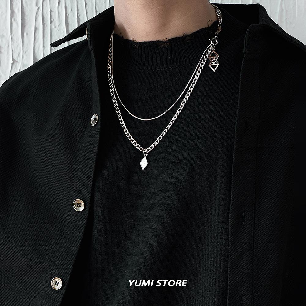 Square Cross Necklace For Men Women Double Layered Titanium Steel Simple Collar Chain Luxury Design Unisex Accessories