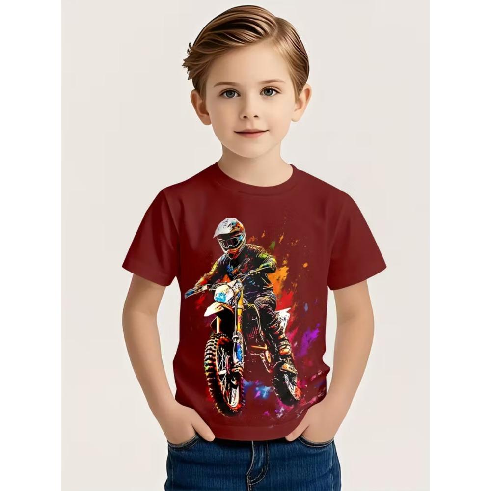Funny Motorcycle Rider Print Men's Short Sleeves T-Shirt Loose Casual Summer Outdoor Street Men's and Women's Tees Tops