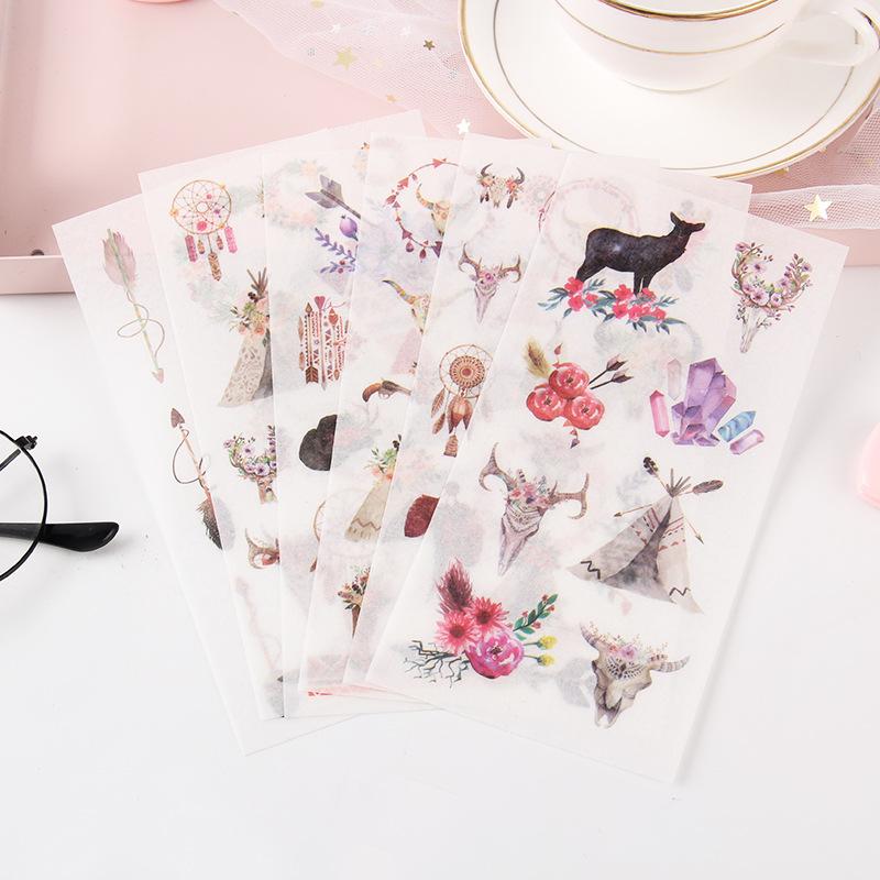 6sheets/set Cute Stickers Flower Cat Butterfly Washi Paper Stickers Pack Scrapbooking Supplies Japanese Kawaii Stationery