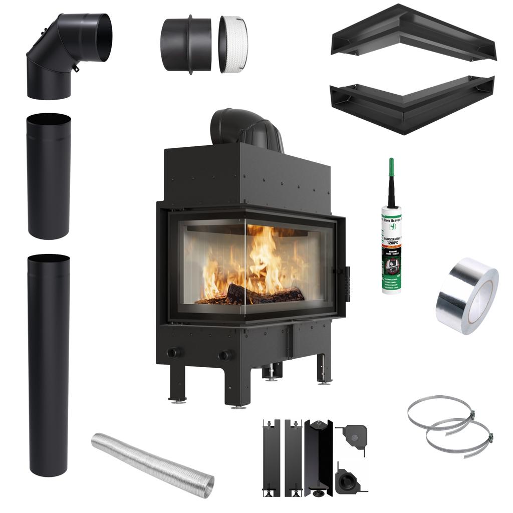 Fireplace insert KRATKI FLOKI L corner left 12 kW installation kit with door spring
