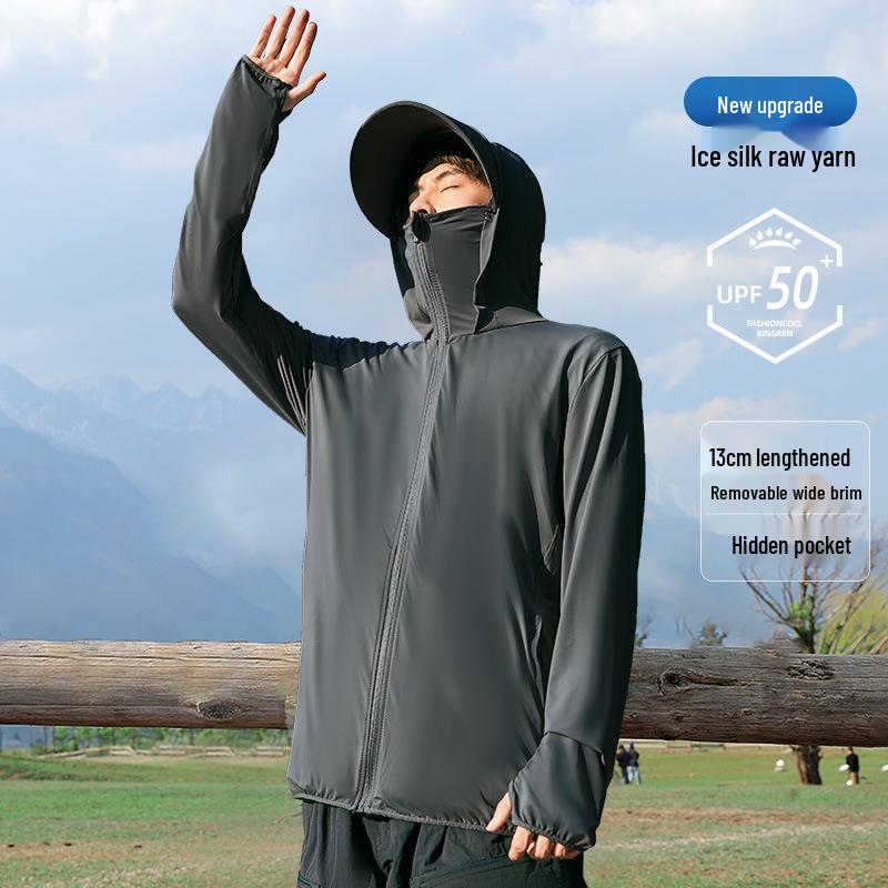 

Мужская тонкая шелковая куртка для защиты от солнца для рыбалки, дышащая и устойчивая к УФ-лучам - Лето 2025 M (60-75 kg)