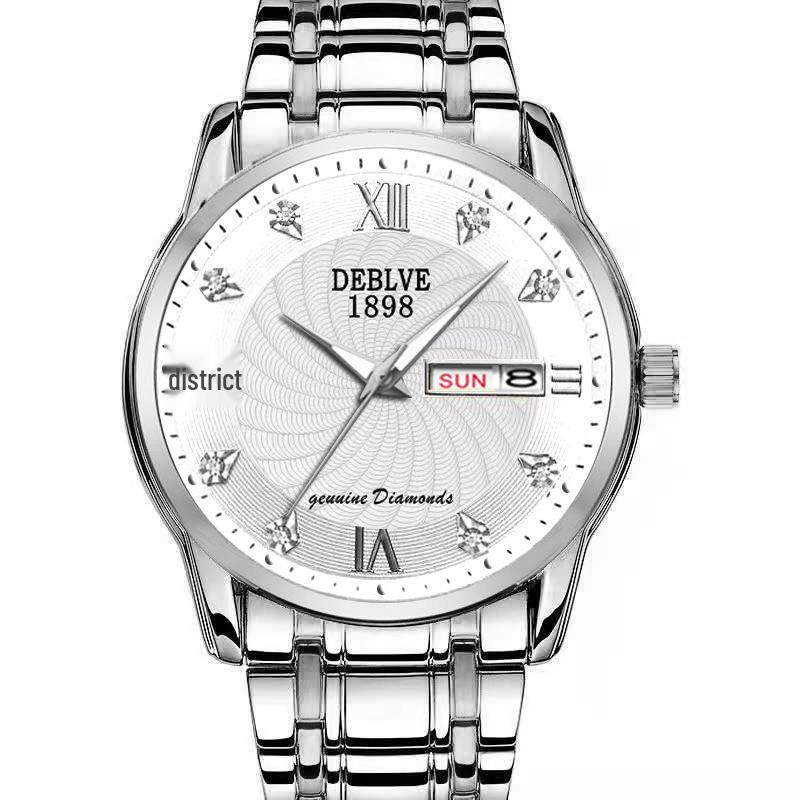 Men's Swiss Double Calendar Watch with Alloy Steel Band, Waterproof & Luminous.