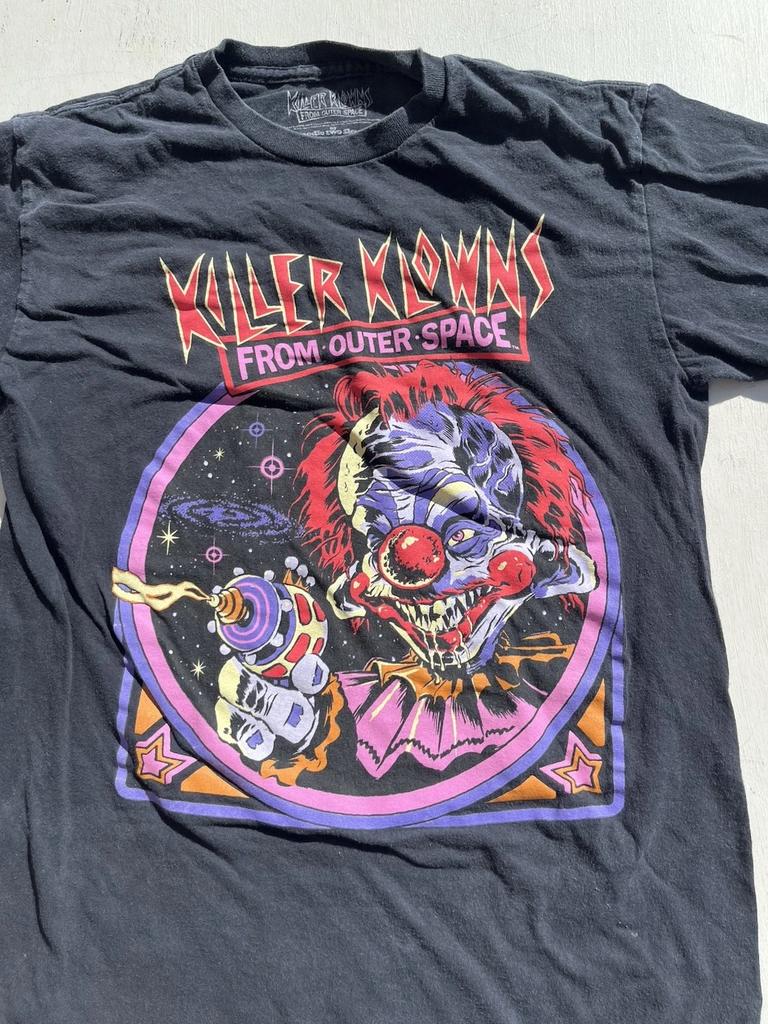 T-shirt da Donna Killer Clowns Nera Spell-Out M Street Gothic Cult Horror Anni '80