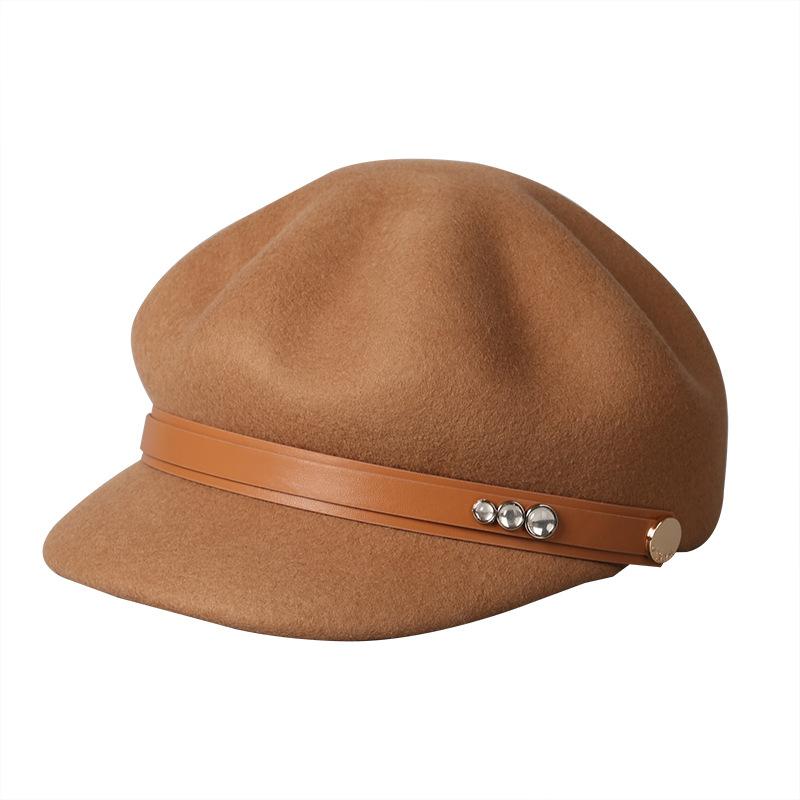 Autumn and Winter New Retro British Style Autumn and Winter Wool Felt Octagonal Hat Women's Casual Fashion Equestrian Hat