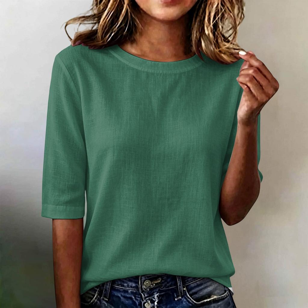 Women Short Sleeve Crew Neck Loose Fit Lightweight Casual Top Comfortable Basic Pullover Blouse for Daily Wear