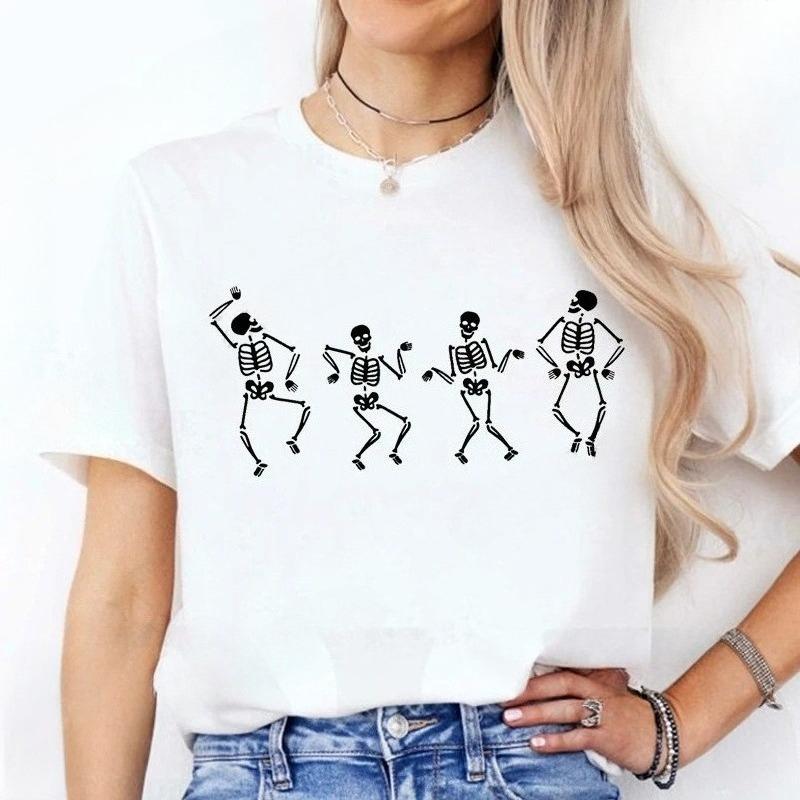 

Harajuku new Tshirt dancing skeleton print fashion Womens Tshirt skeleton Halloween party Tshirt Womens casual Tshirt 4XL