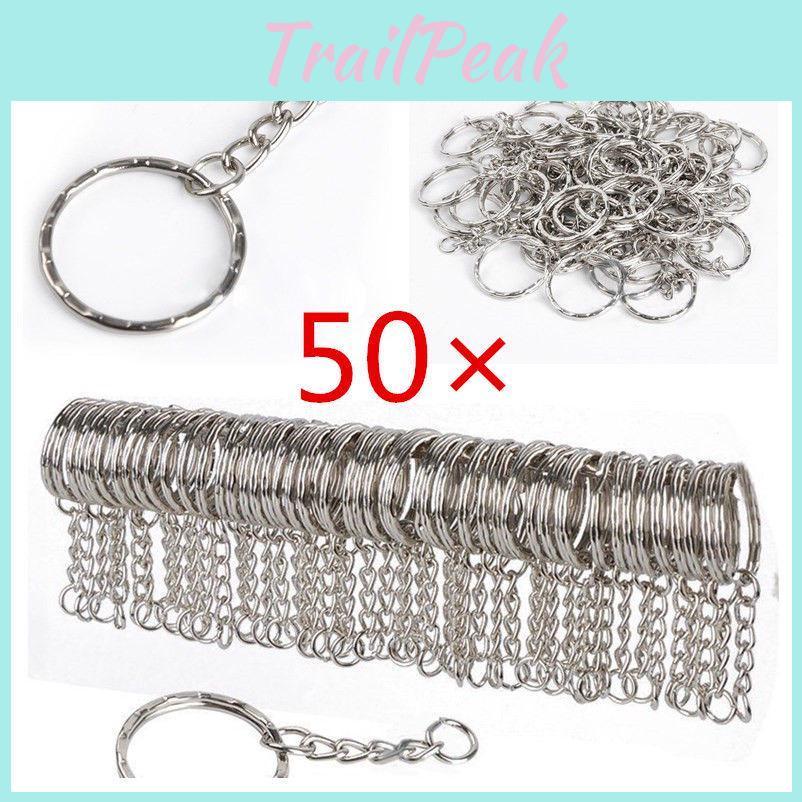 50pcs Keyring 25mm Silver Polished Keychain Split Ring Short Chain Key Rings Diy