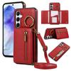 For Samsung Galaxy A16 4G Leather Back Cover Zipper Wallet Kickstand Phone Case with Shoulder Strap